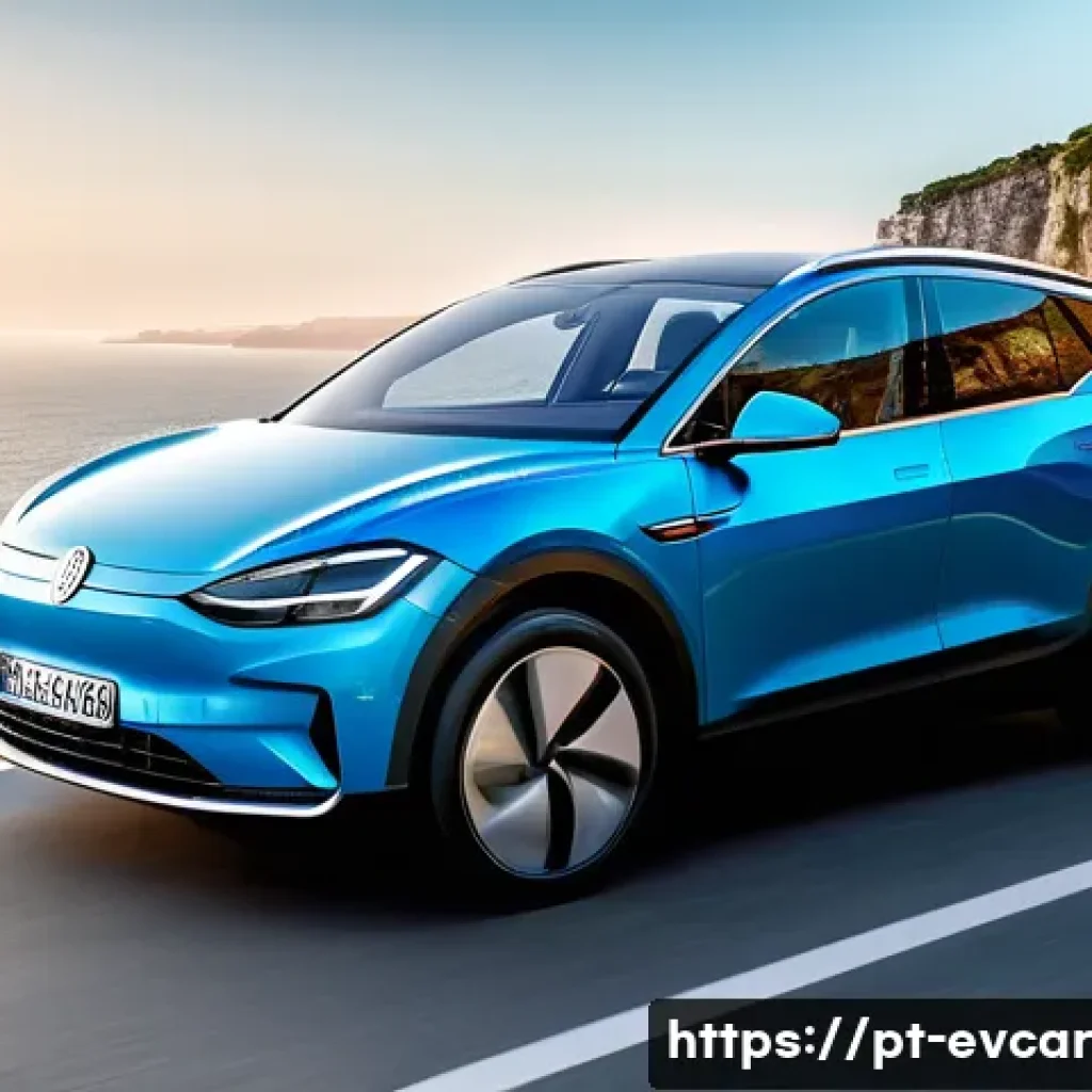 전기차 오너의 경험담 비교 실제 사용 사례 - **Prompt:** A serene, wide-angle shot of a modern electric car, specifically a mid-size SUV like a V...