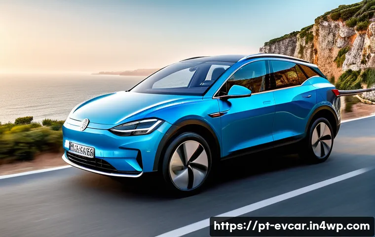 전기차 오너의 경험담 비교 실제 사용 사례 - **Prompt:** A serene, wide-angle shot of a modern electric car, specifically a mid-size SUV like a V...
